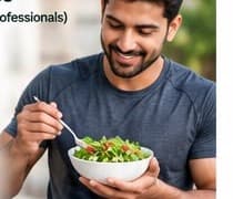 A man enjoying a fresh salad bowl with microgreens