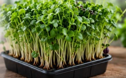 A tray of fresh microgreens ready for weekly delivery