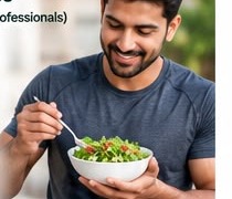 A man enjoying a fresh salad bowl with microgreens